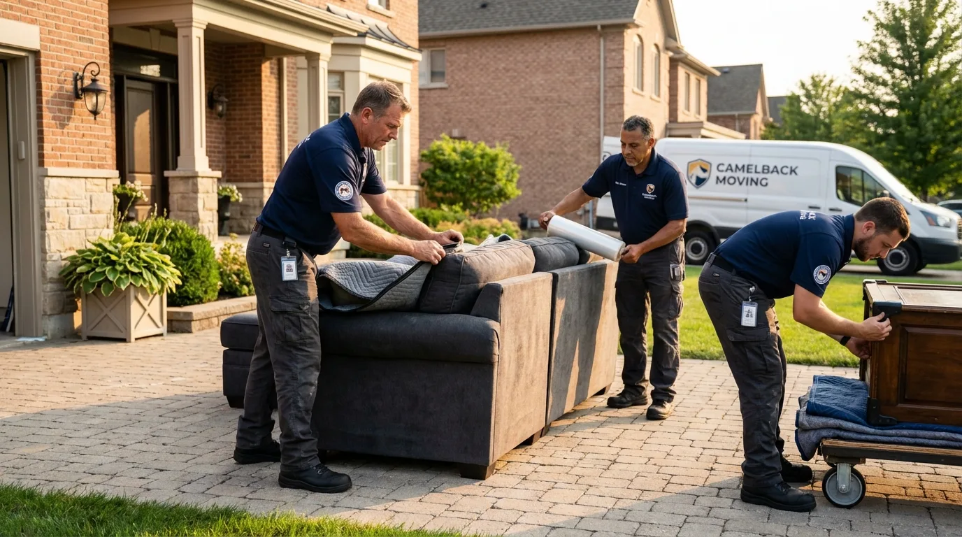 Large estate moving crew wrapping furniture in Caraway, AR