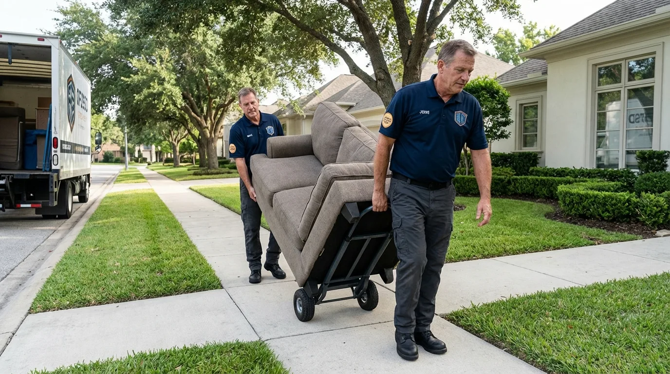 Local residential moving crew loading furniture in Caraway, AR